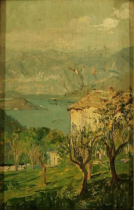Casolare con lago sullo sfondo